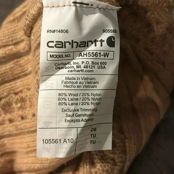 Carhartt Wool Blend Ribbed Cable Knit Fisherman cuffed Beanie, Caramel Nep - Picture 6 of 8